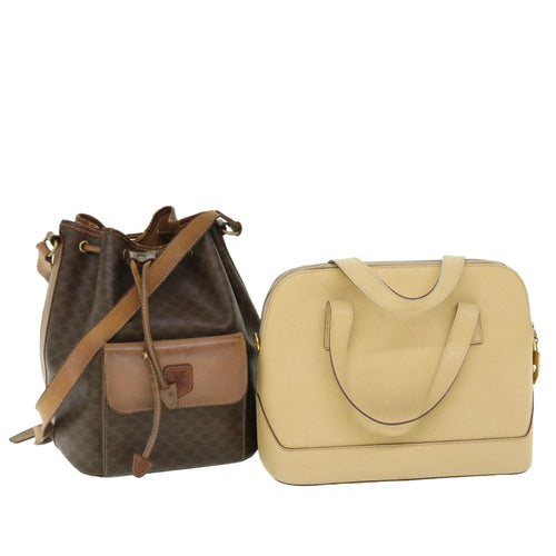 CELINE Macadam Canvas Shoulder Bag PVC Leather 2Set Brown Beige  fm2643