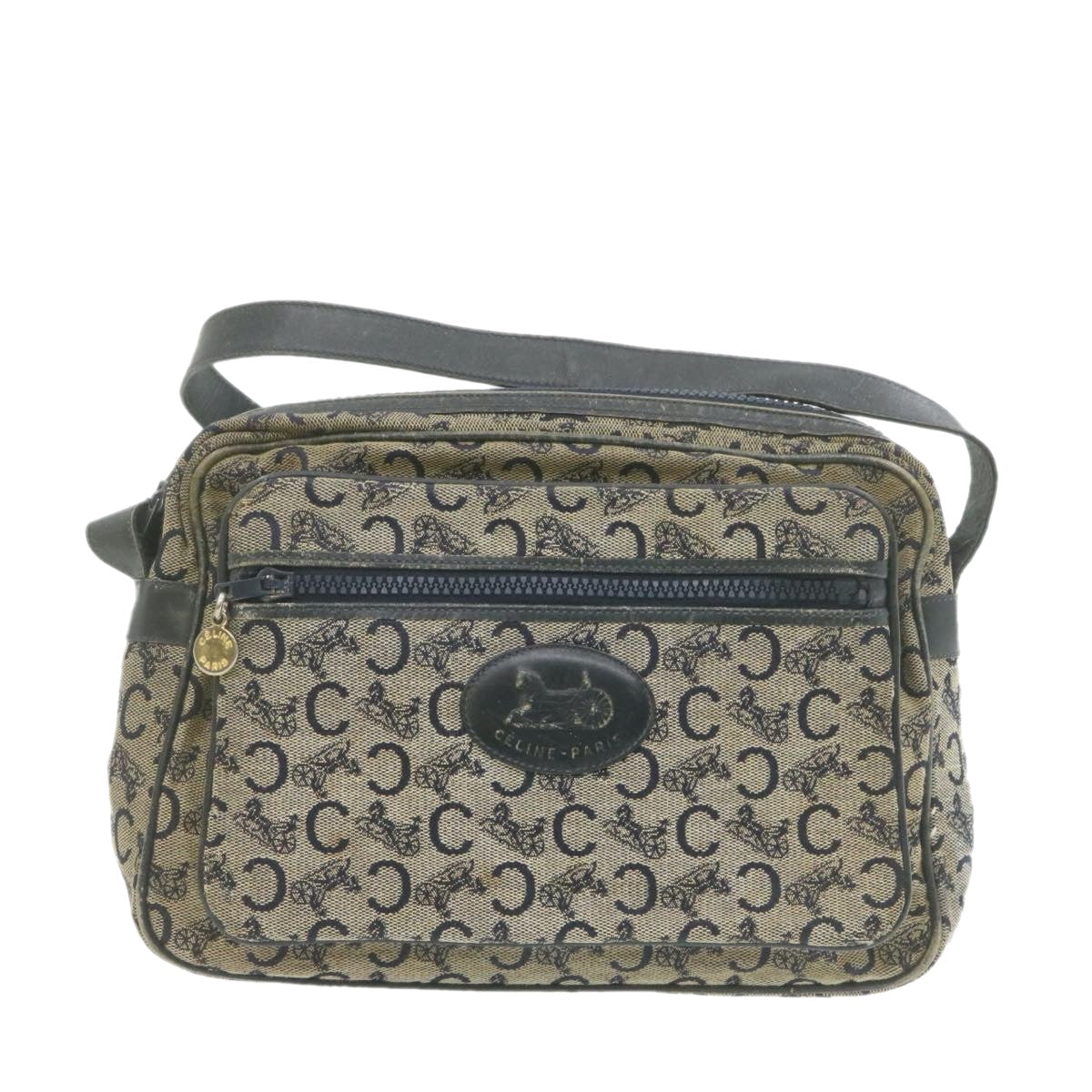 CELINE Horse Carriage C Macadam Canvas Shoulder Bag Navy Blue  fm272