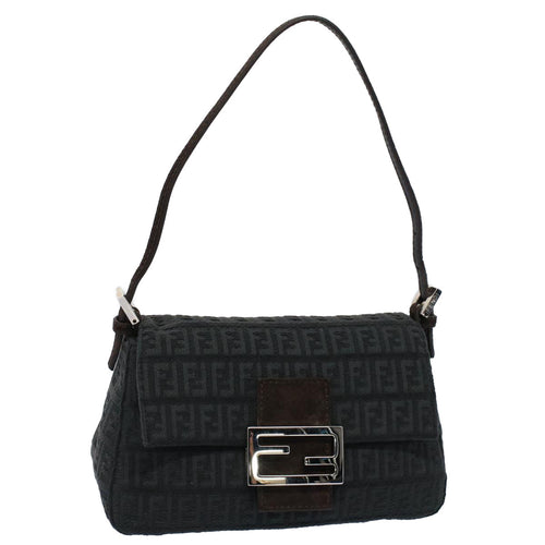 FENDI Zucchino Canvas Mamma Baguette Shoulder Bag Grayfm2754