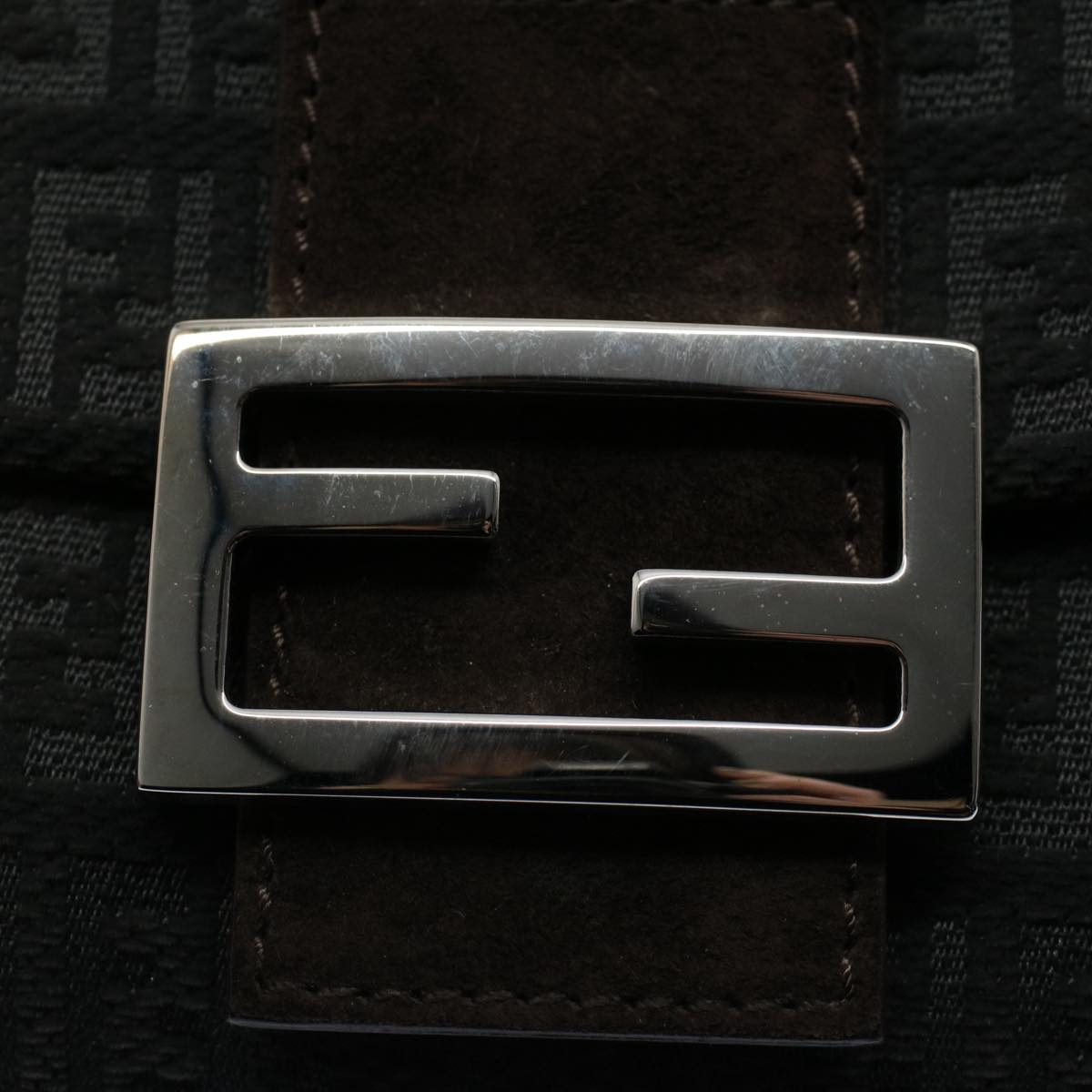 FENDI Zucchino Canvas Mamma Baguette Shoulder Bag Grayfm2754