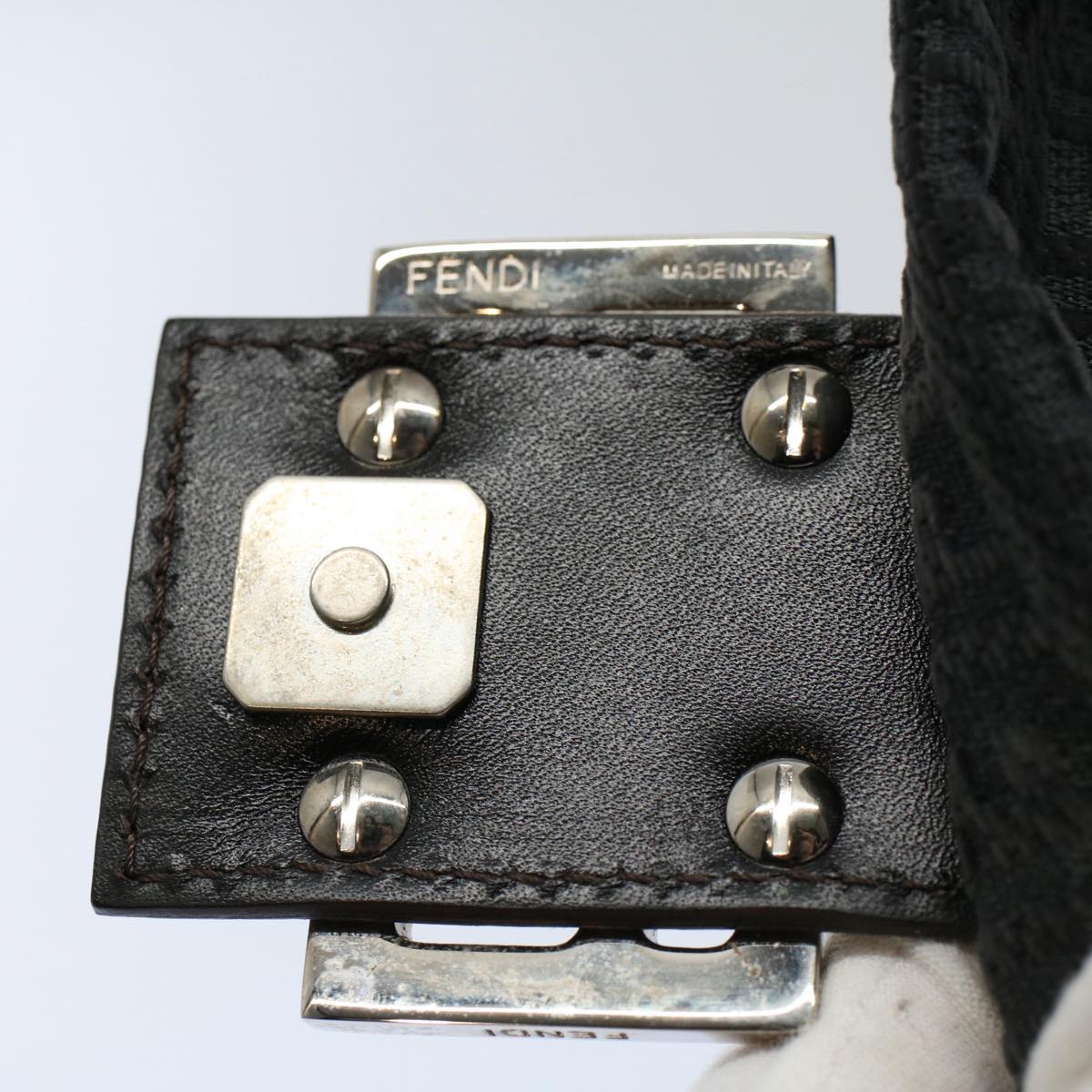 FENDI Zucchino Canvas Mamma Baguette Shoulder Bag Grayfm2754