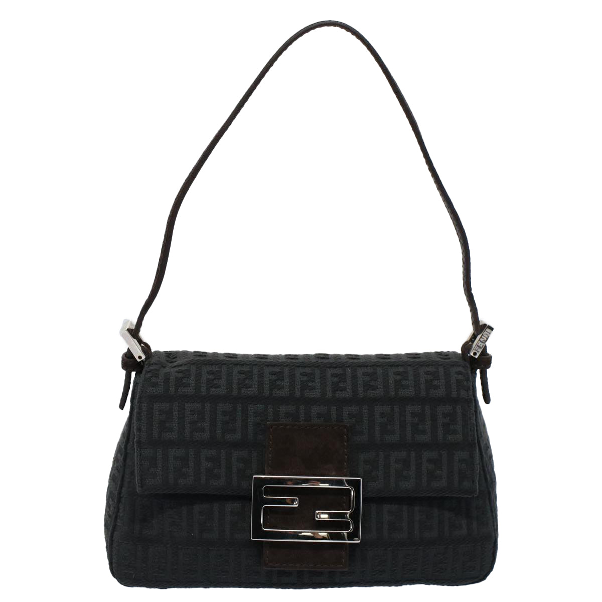 FENDI Zucchino Canvas Mamma Baguette Shoulder Bag Grayfm2754