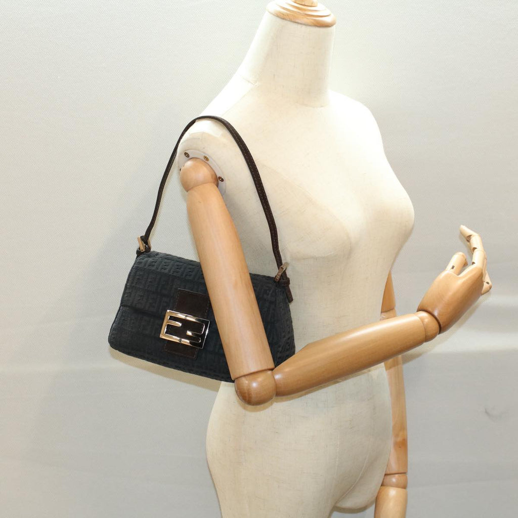 FENDI Zucchino Canvas Mamma Baguette Shoulder Bag Grayfm2754