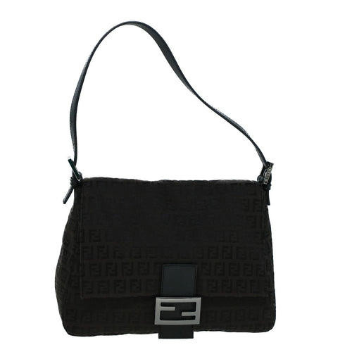 FENDI Zucchino Canvas Shoulder Bag Dark Brownfm2755