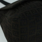 FENDI Zucchino Canvas Shoulder Bag Dark Brownfm2755