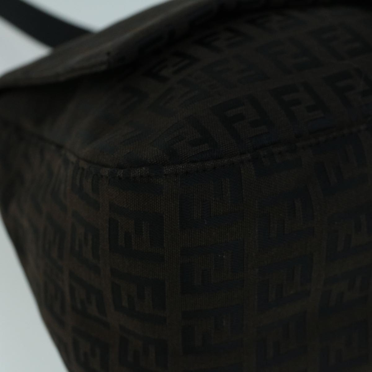 FENDI Zucchino Canvas Shoulder Bag Dark Brownfm2755