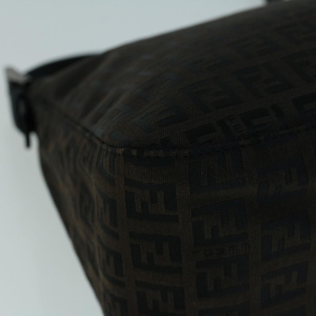FENDI Zucchino Canvas Shoulder Bag Dark Brownfm2755