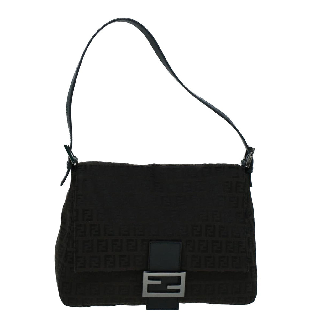FENDI Zucchino Canvas Shoulder Bag Dark Brownfm2755