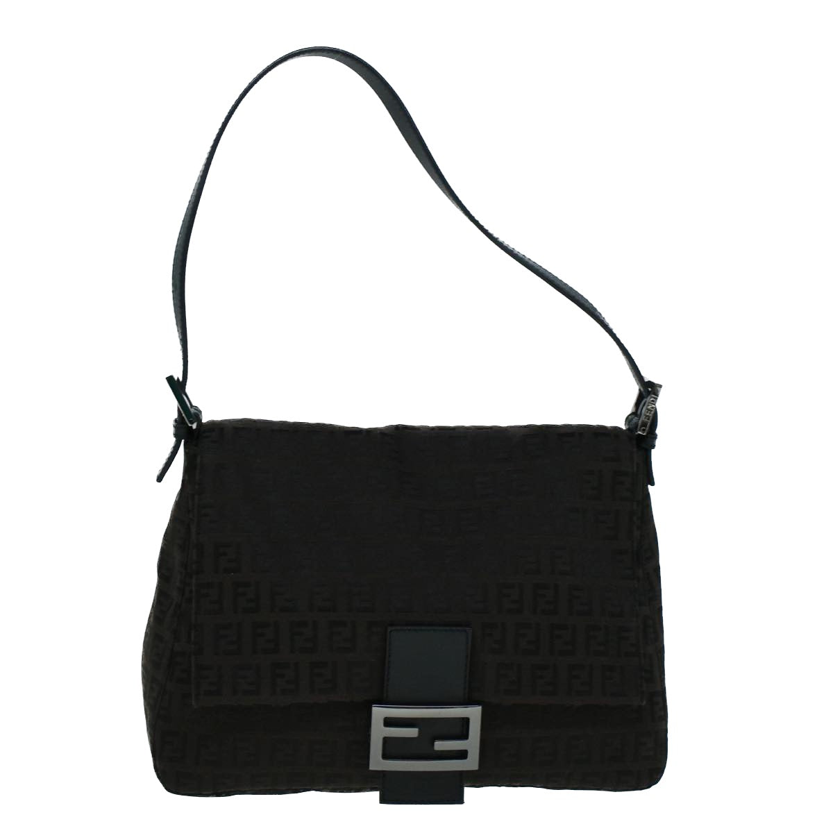 FENDI Zucchino Canvas Shoulder Bag Dark Brownfm2755
