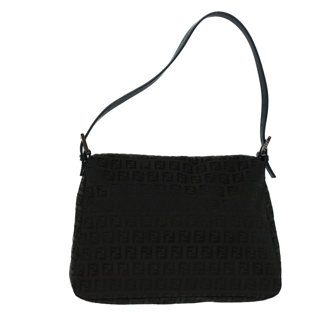 FENDI Zucchino Canvas Shoulder Bag Dark Brownfm2755