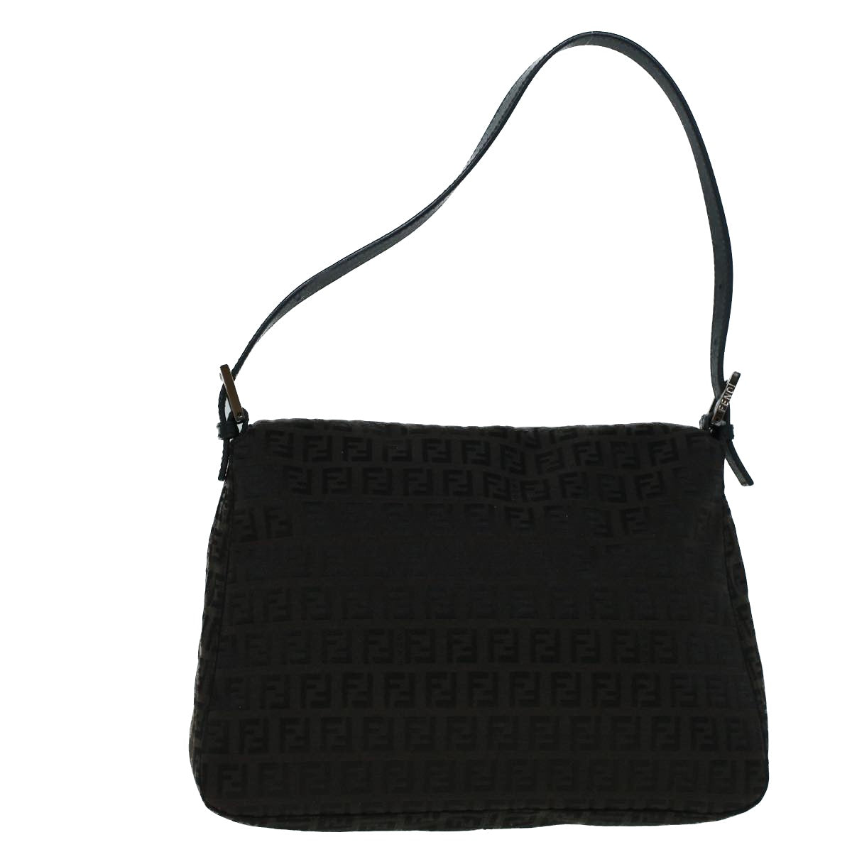 FENDI Zucchino Canvas Shoulder Bag Dark Brownfm2755