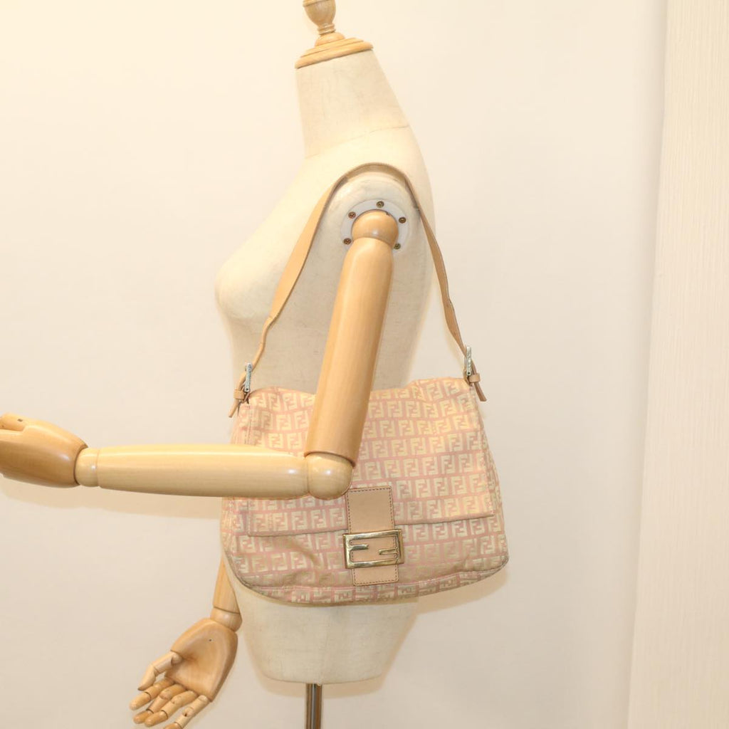 FENDI Zucchino Canvas Mamma Baguette Shoulder Bag Pinkfm2757