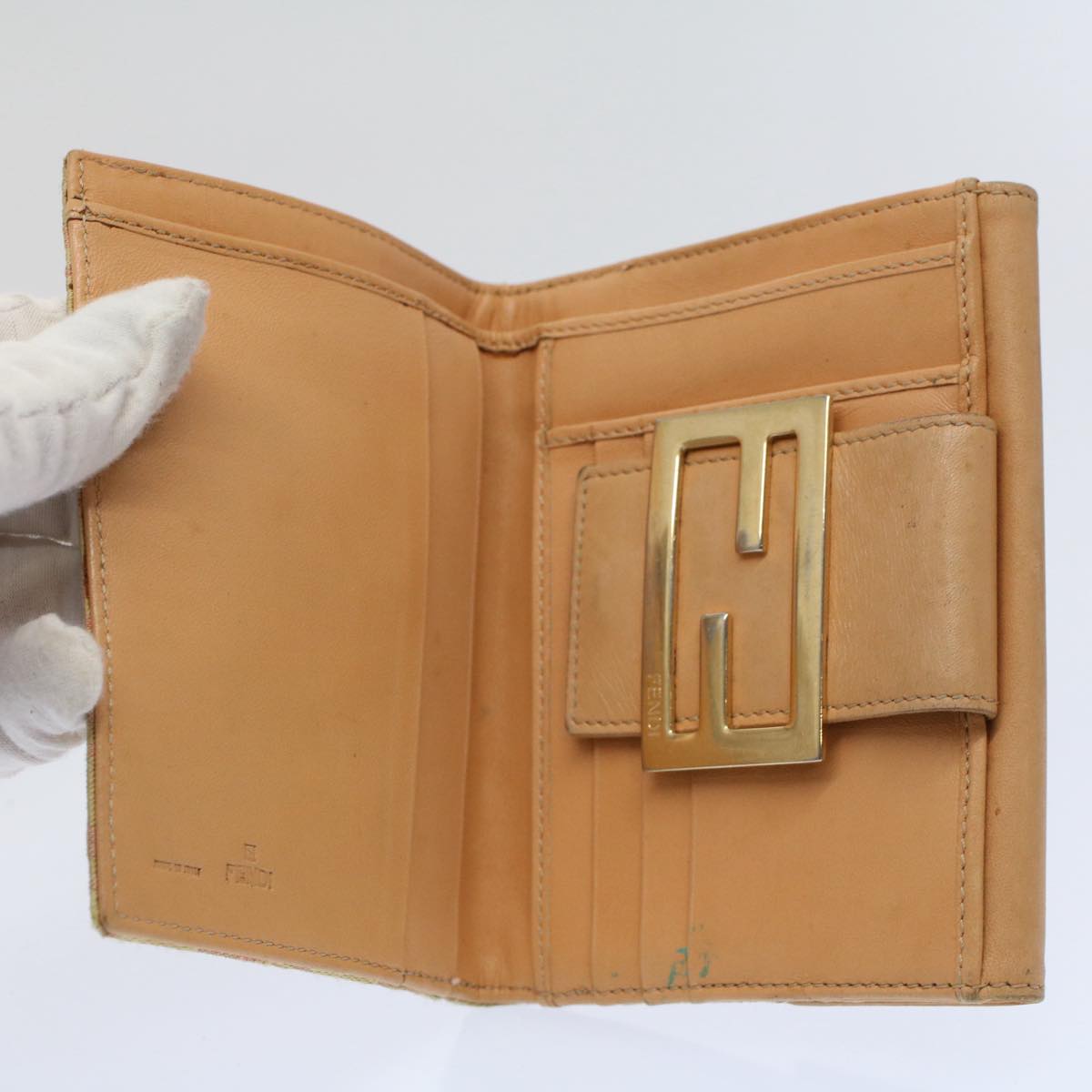 FENDI Zucchino Pequin Canvas Wallet Nylon 9Set Beige Blackfm2985
