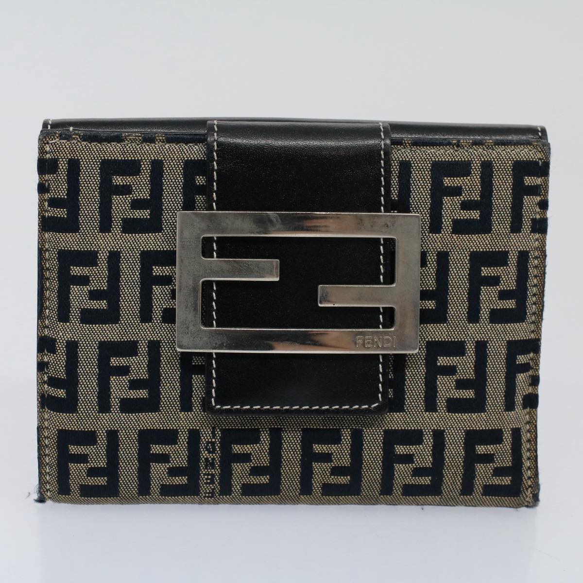 FENDI Zucchino Pequin Canvas Wallet Nylon 9Set Beige Blackfm2985