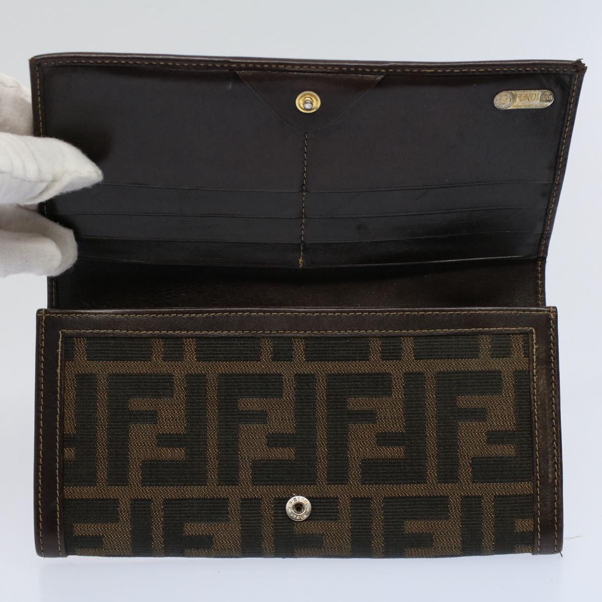 FENDI Zucchino Pequin Canvas Wallet Nylon 9Set Beige Blackfm2985