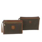 CELINE Macadam Canvas Clutch Bag PVC 2Set Brown Auth fm3156