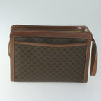 CELINE Macadam Canvas Clutch Bag PVC 2Set Brown Auth fm3156