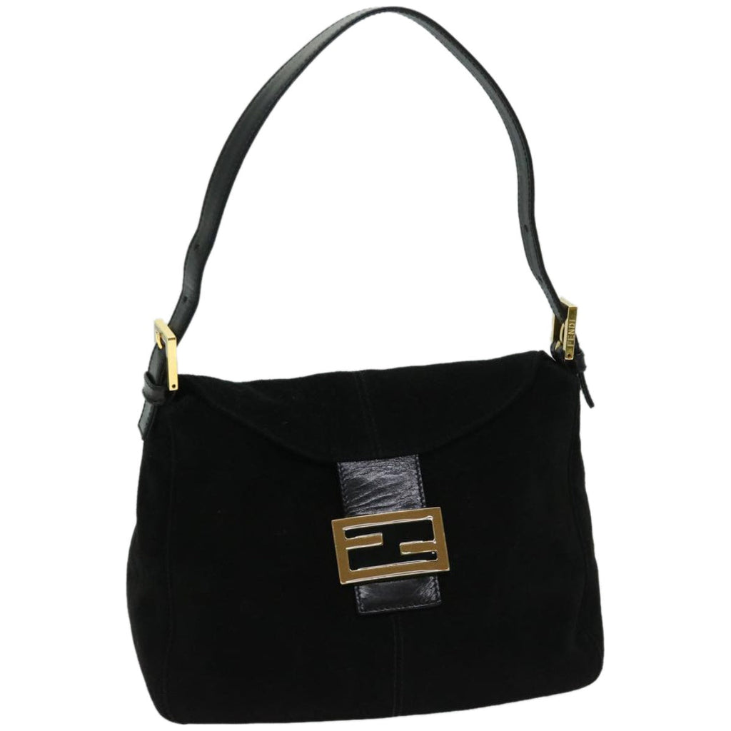 FENDI Mamma Baguette Shoulder Bag Suede Blackfm3241