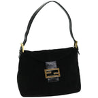 FENDI Mamma Baguette Shoulder Bag Suede Blackfm3241