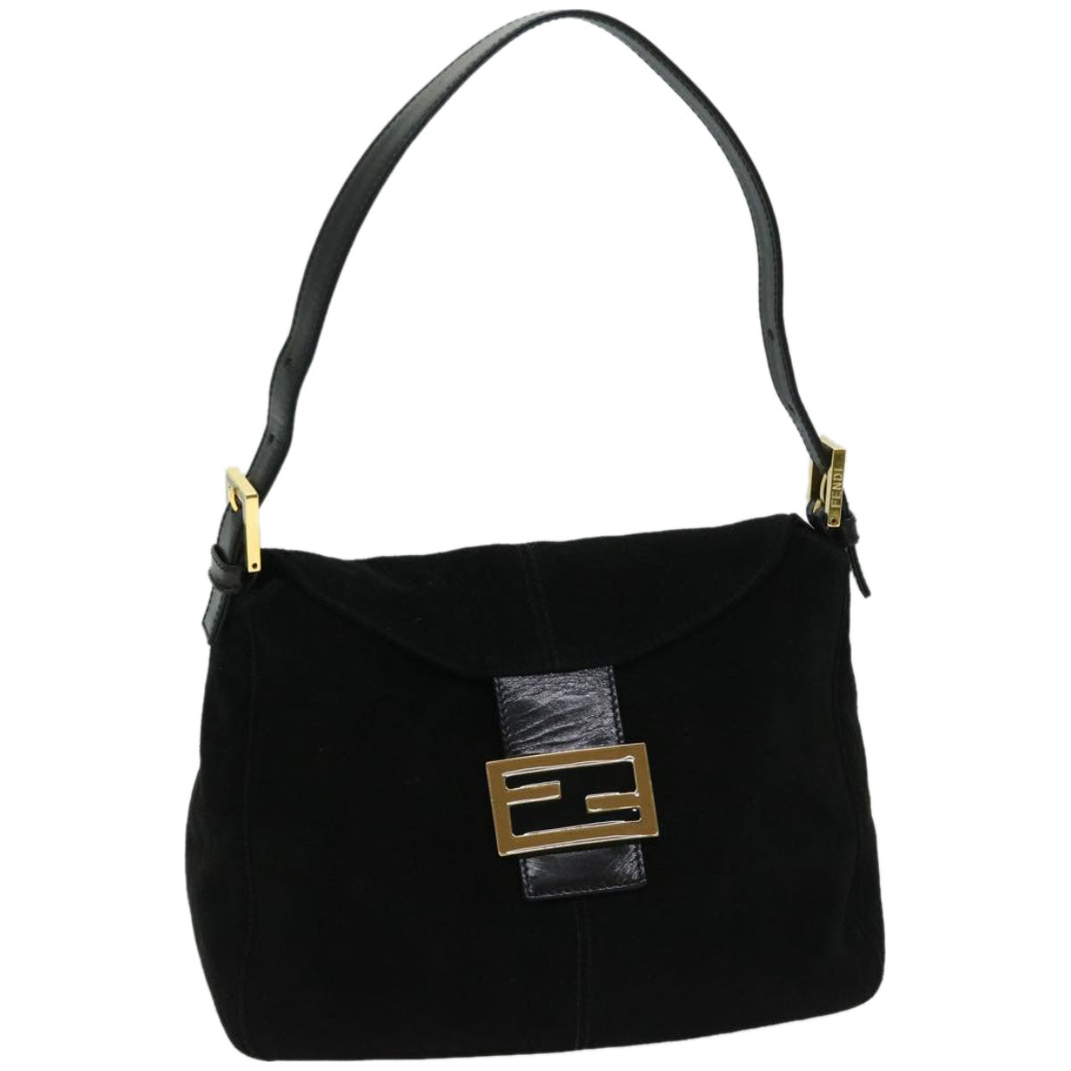 FENDI Mamma Baguette Shoulder Bag Suede Blackfm3241