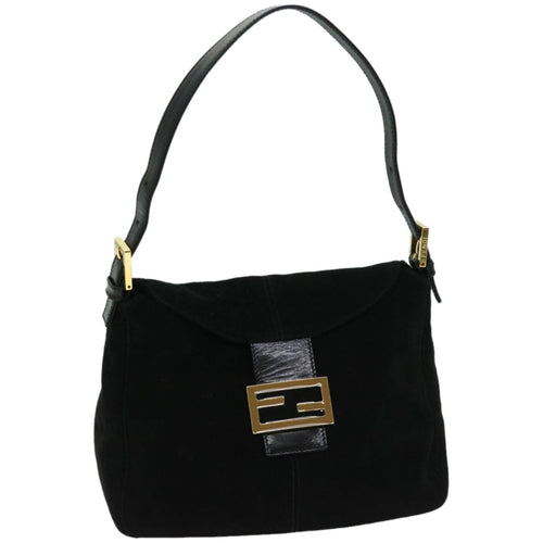 FENDI Mamma Baguette Shoulder Bag Suede Blackfm3241