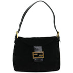 FENDI Mamma Baguette Shoulder Bag Suede Blackfm3241