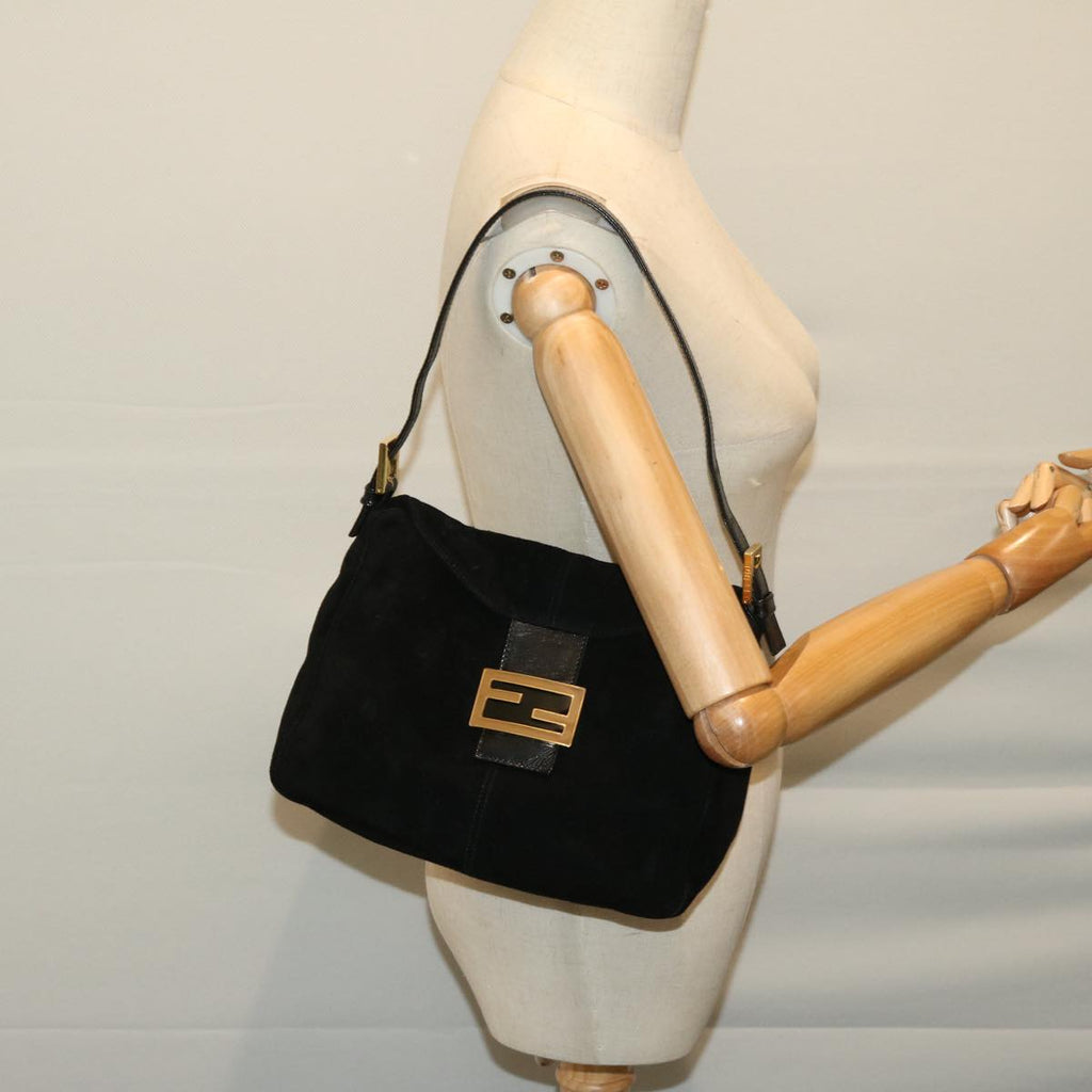 FENDI Mamma Baguette Shoulder Bag Suede Blackfm3241