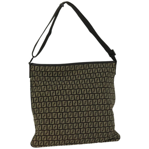 FENDI Zucchino Canvas Mamma Baguette Shoulder Bag Brownfm3245