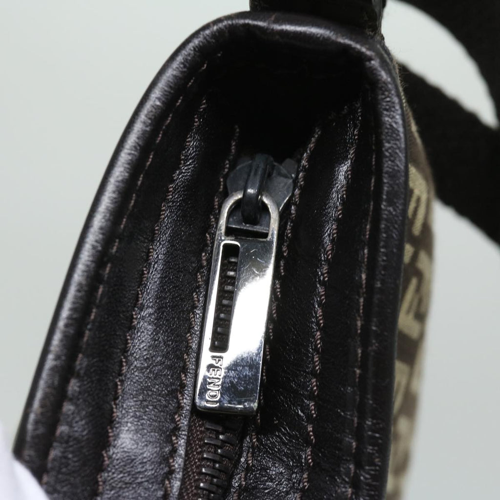 FENDI Zucchino Canvas Mamma Baguette Shoulder Bag Brownfm3245
