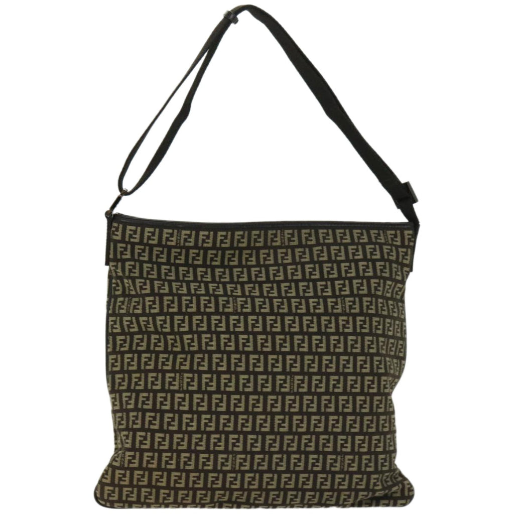 FENDI Zucchino Canvas Mamma Baguette Shoulder Bag Brownfm3245