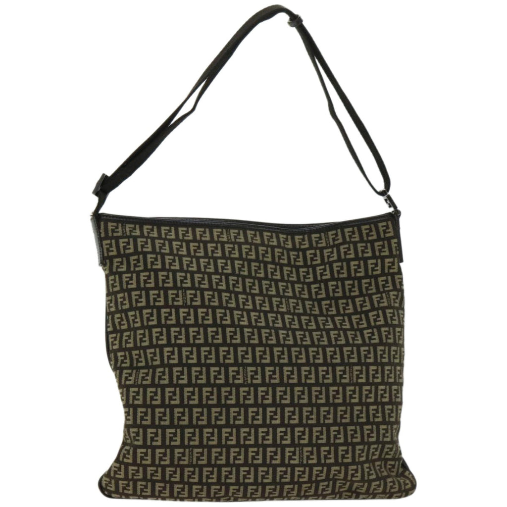 FENDI Zucchino Canvas Mamma Baguette Shoulder Bag Brownfm3245