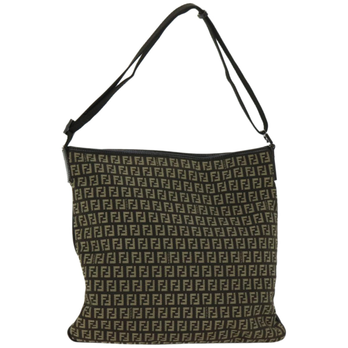 FENDI Zucchino Canvas Mamma Baguette Shoulder Bag Brownfm3245