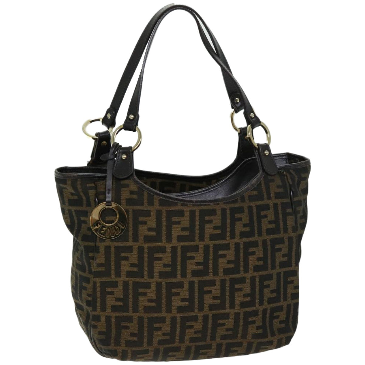 FENDI Zucca Canvas Shoulder Bag Black Brownfm3246