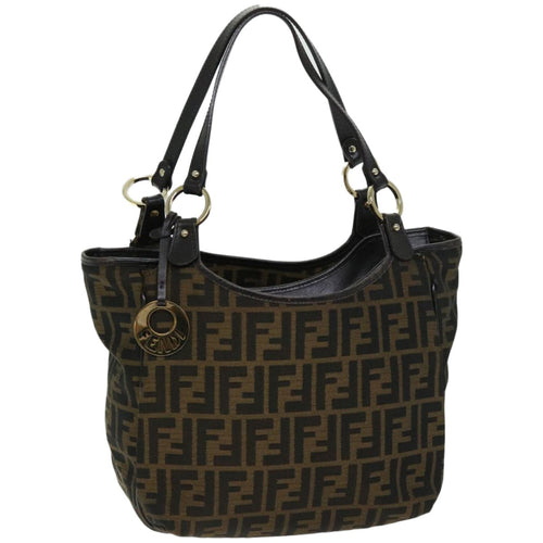 FENDI Zucca Canvas Shoulder Bag Black Brownfm3246