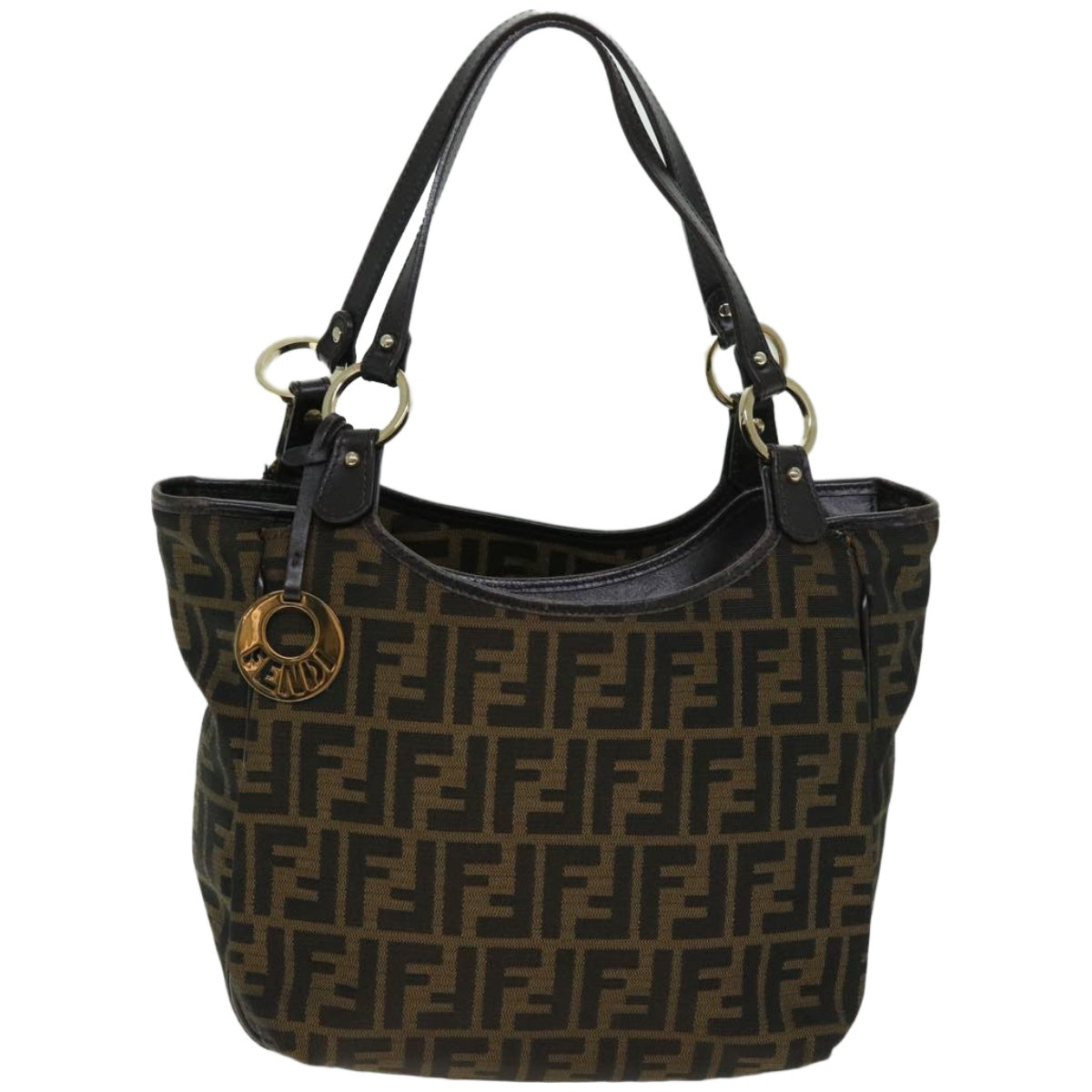 FENDI Zucca Canvas Shoulder Bag Black Brownfm3246