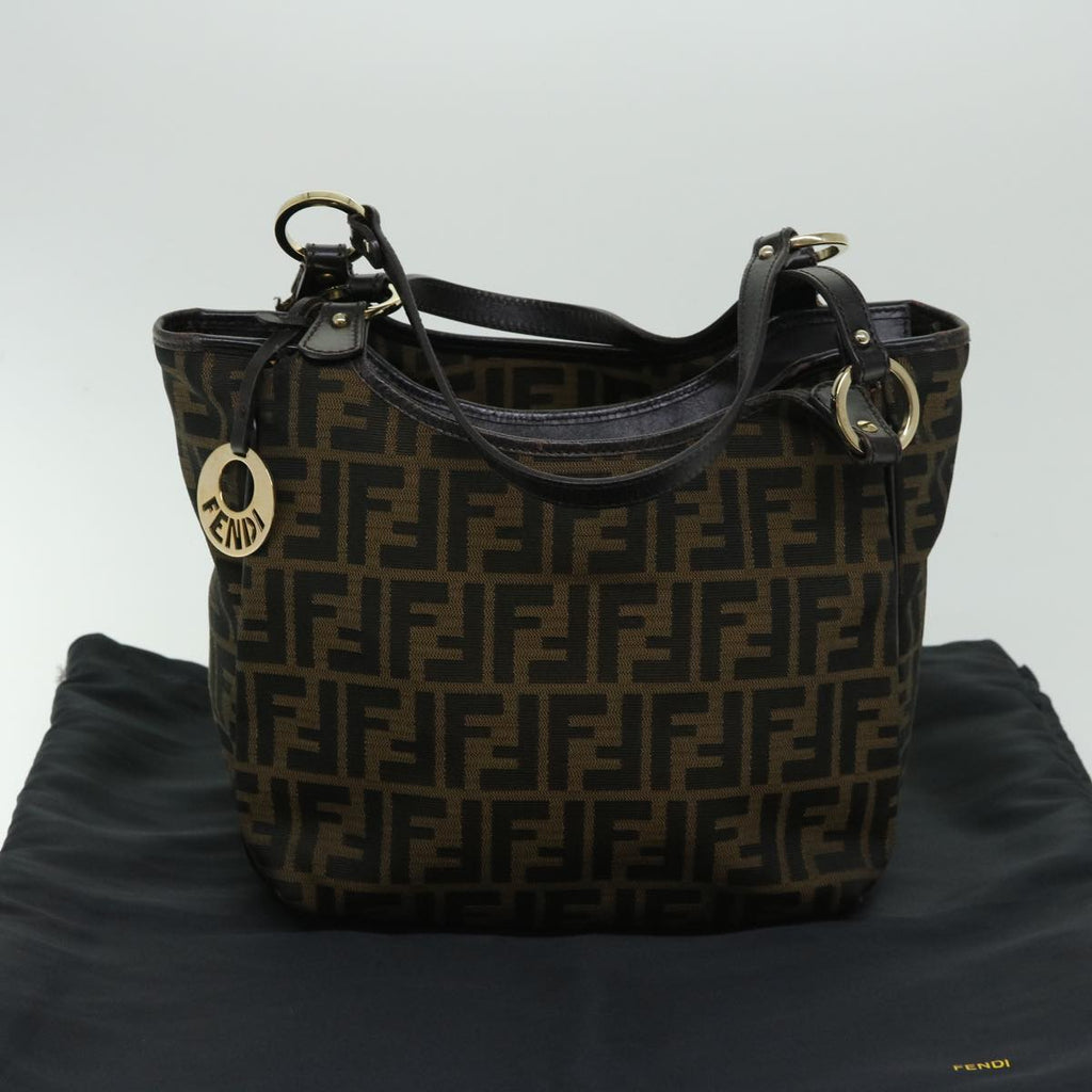 FENDI Zucca Canvas Shoulder Bag Black Brownfm3246