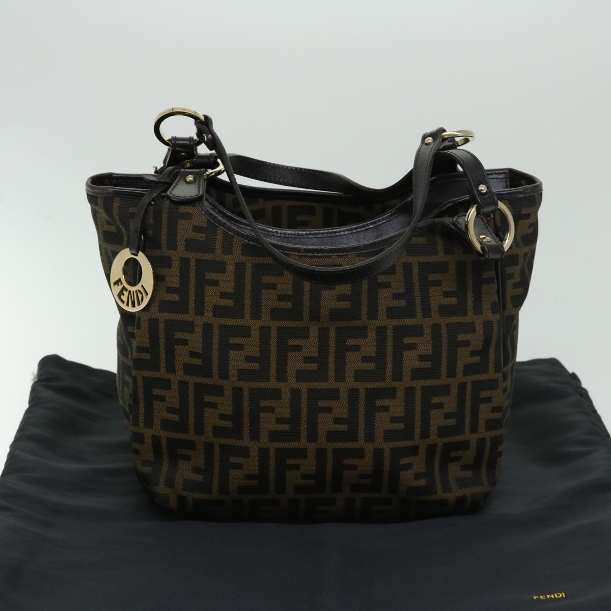 FENDI Zucca Canvas Shoulder Bag Black Brownfm3246