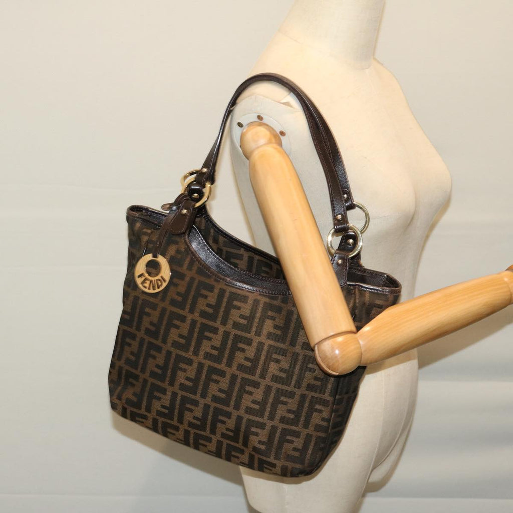 FENDI Zucca Canvas Shoulder Bag Black Brownfm3246