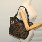 FENDI Zucca Canvas Shoulder Bag Black Brownfm3246