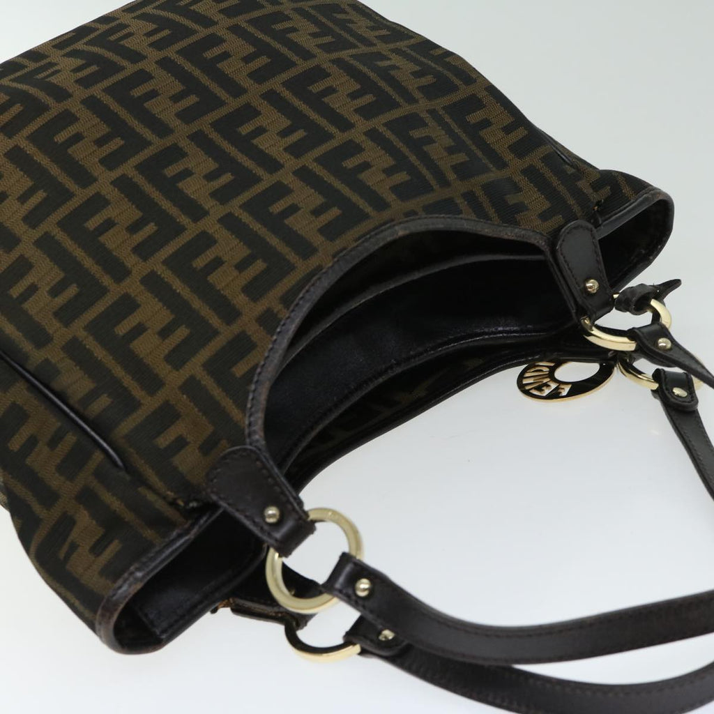 FENDI Zucca Canvas Shoulder Bag Black Brownfm3246