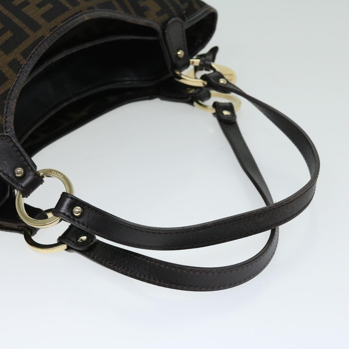 FENDI Zucca Canvas Shoulder Bag Black Brownfm3246