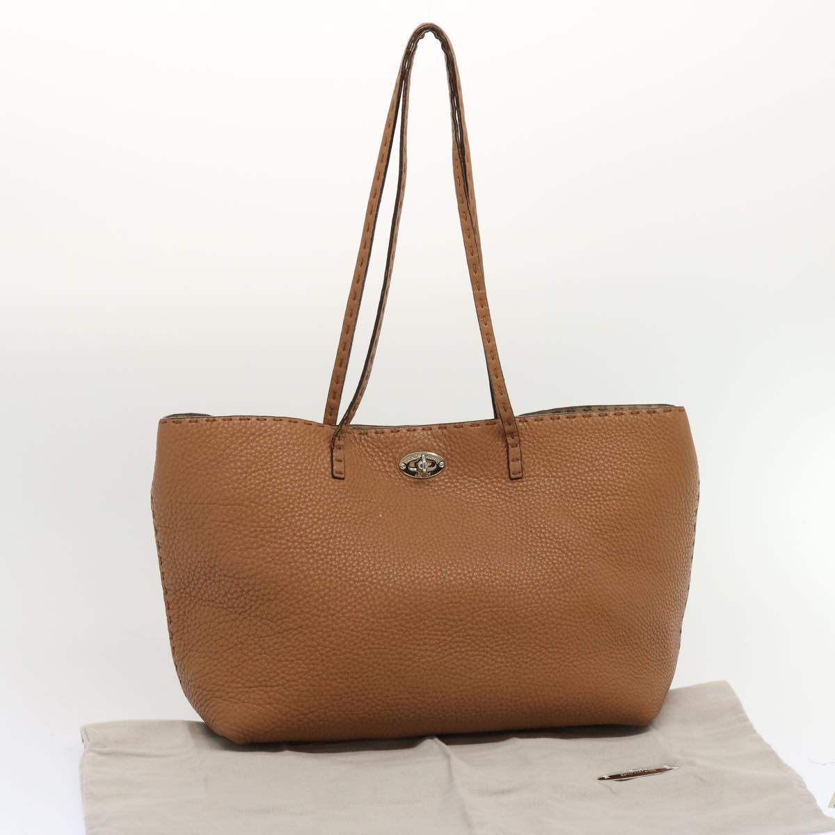 FENDI Celeria Carla Tote Bag Leather Brownfm3285