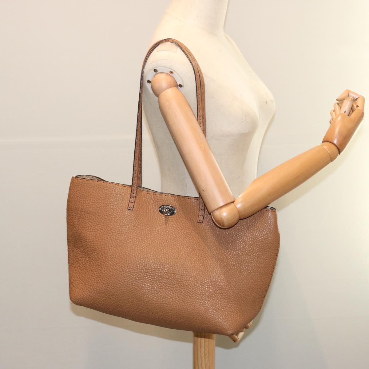 FENDI Celeria Carla Tote Bag Leather Brownfm3285
