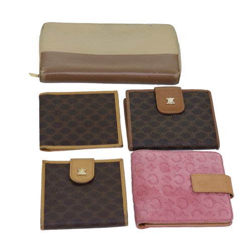 CELINE Macadam Canvas Wallet Leather 5Set Brown Pink beige  fm3438