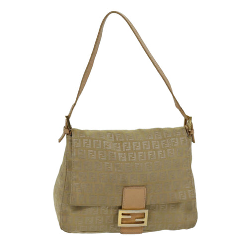 FENDI Zucchino Canvas Mamma Baguette Shoulder Bag Beigefm3459