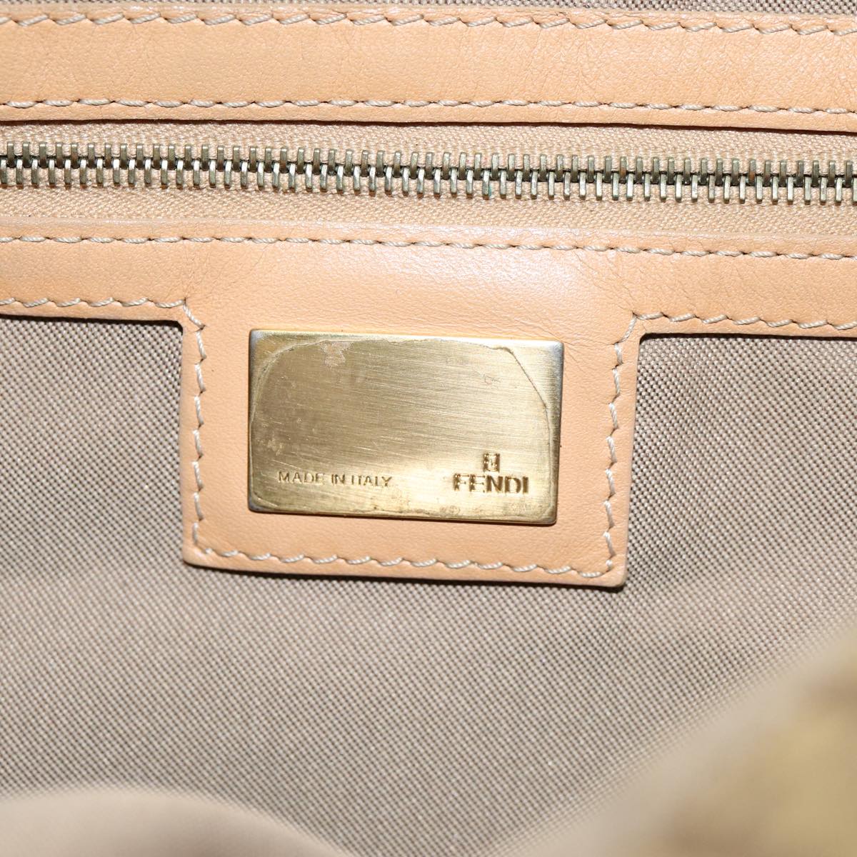 FENDI Zucchino Canvas Mamma Baguette Shoulder Bag Beigefm3459