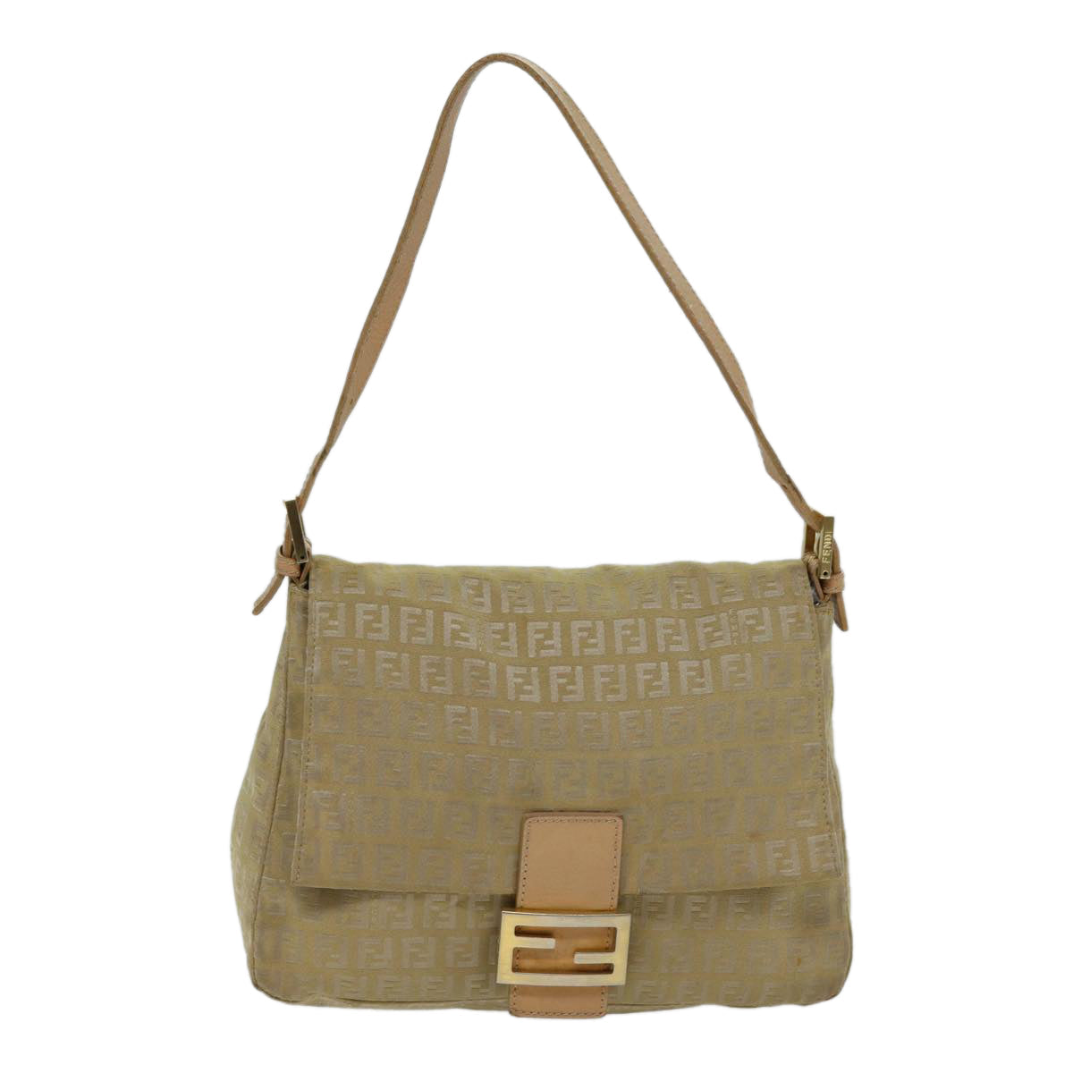 FENDI Zucchino Canvas Mamma Baguette Shoulder Bag Beigefm3459