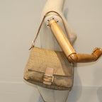 FENDI Zucchino Canvas Mamma Baguette Shoulder Bag Beigefm3459