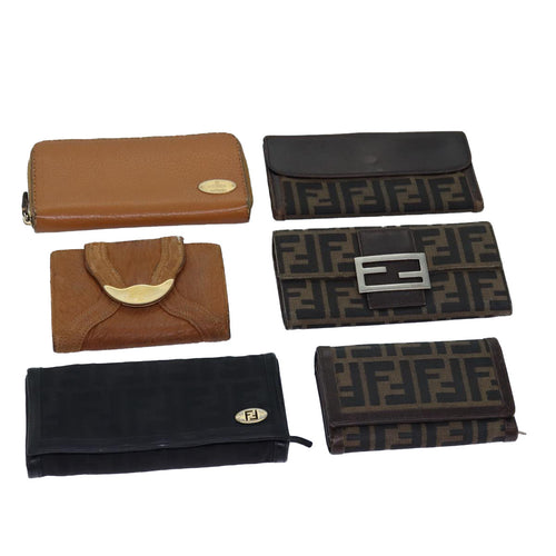 FENDI Zucca Canvas Wallet Leather 6Set Black Brownfm3475