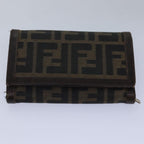 FENDI Zucca Canvas Wallet Leather 6Set Black Brownfm3475